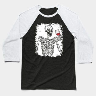 Halloween Shirt Wine Drinking Skeleton Skull Baseball T-Shirt